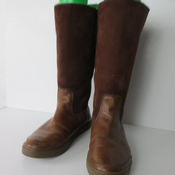 New FRYE Gemma Brown Suede Leather Tall Boots Women's Size 9 FauxShearling Lined - Picture 1 of 10